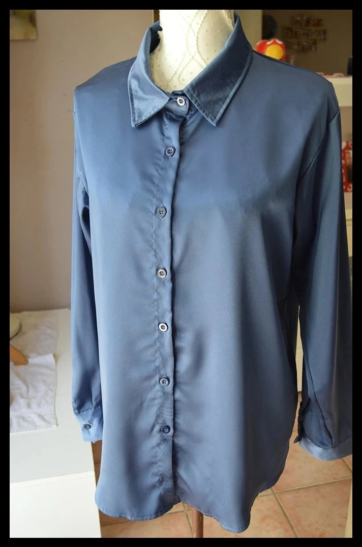 Chemisier Marque Inconnue – M – Bleu – aspect satiné fluide